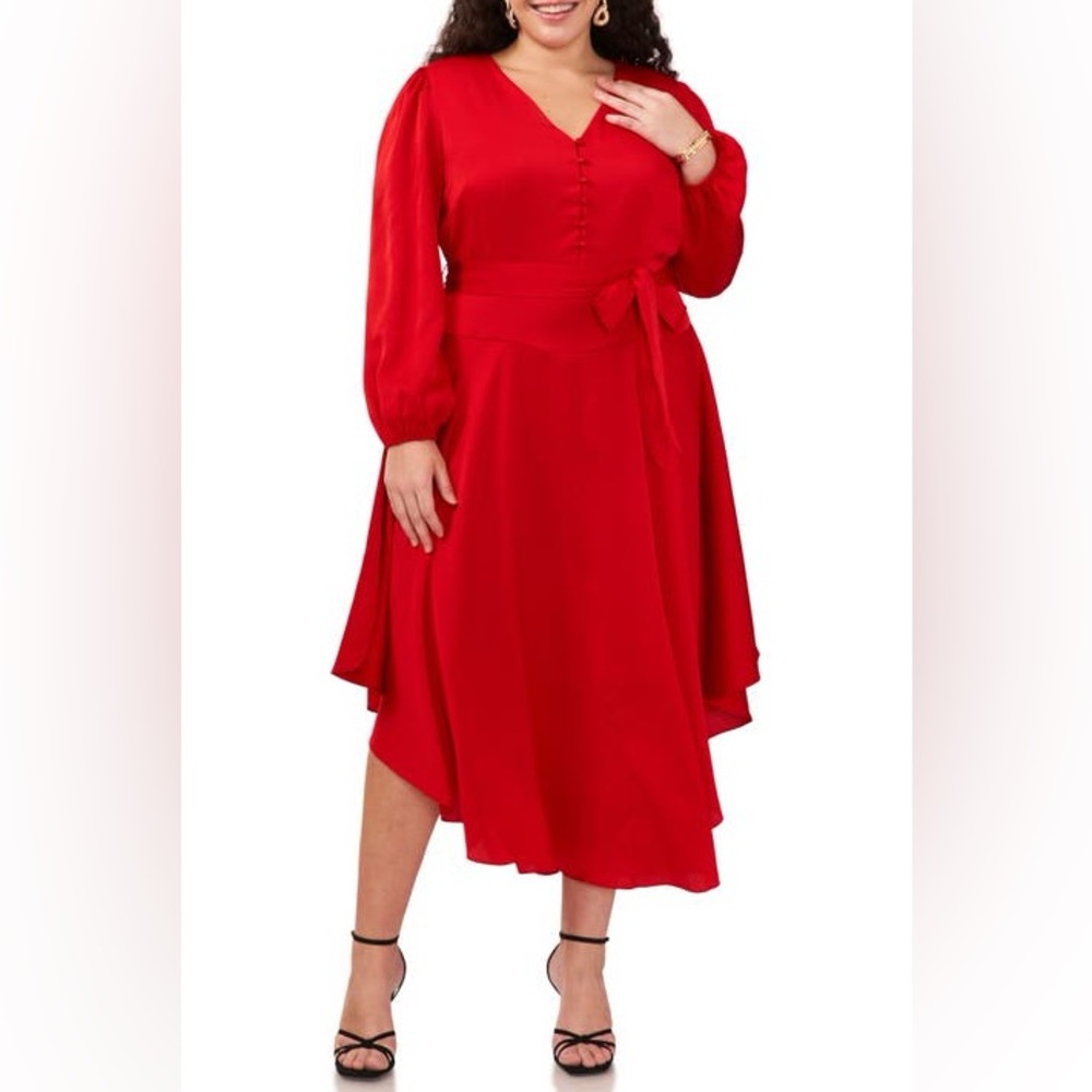 Vince Camuto Red Tie Waist Midi Dress NWT Plus 3x Gorgeous!